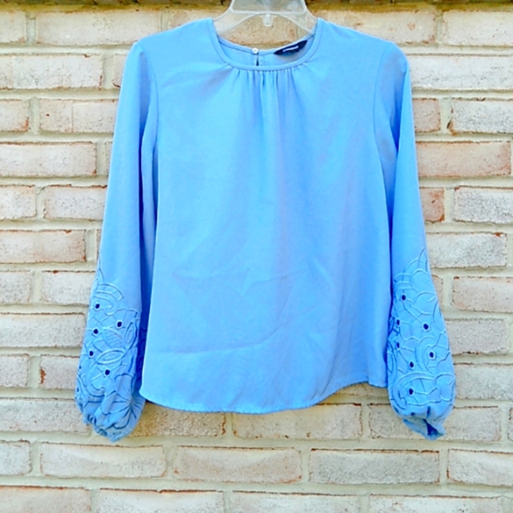 Express | periwinkle blouse with detailed sleeves size small
